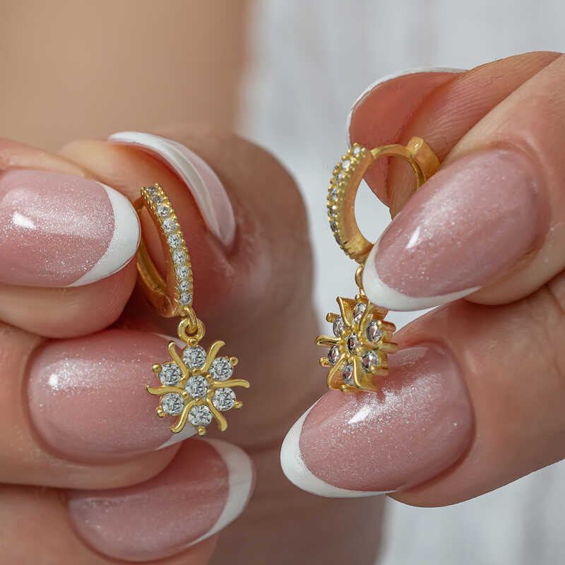 Gümüş Gold Sallantılı Güneş Kadın Küpe-Gümüş