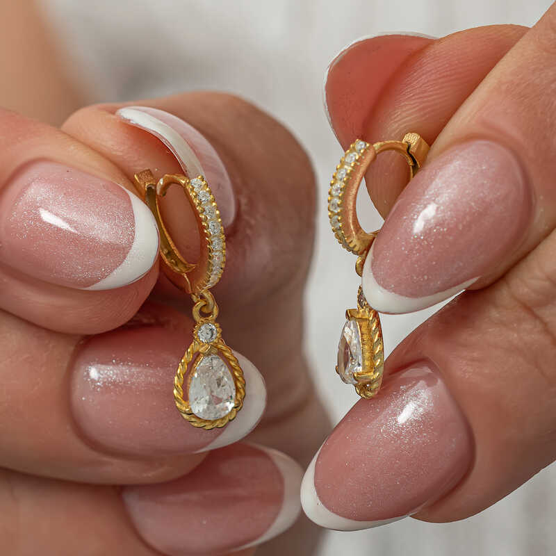Gümüş Sallantılı Gold Damla Kadın Küpe-Gümüş