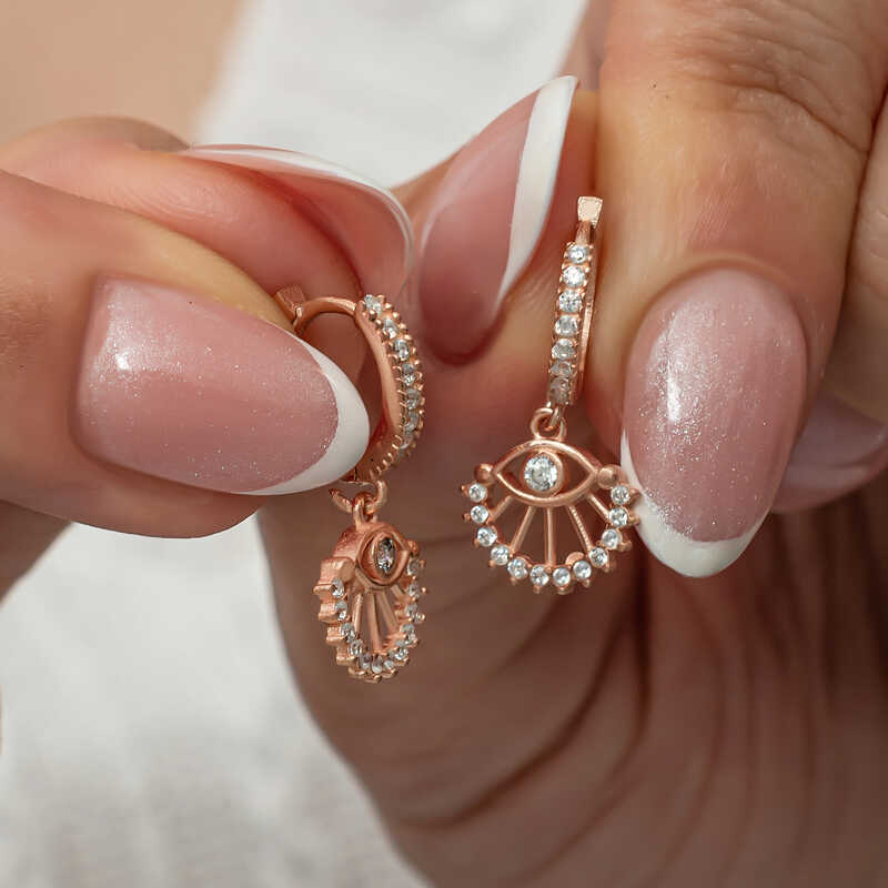Gümüş Sallantılı Rose Göz Kadın Küpe – Kem Gözden Koruyan | 925 Ayar