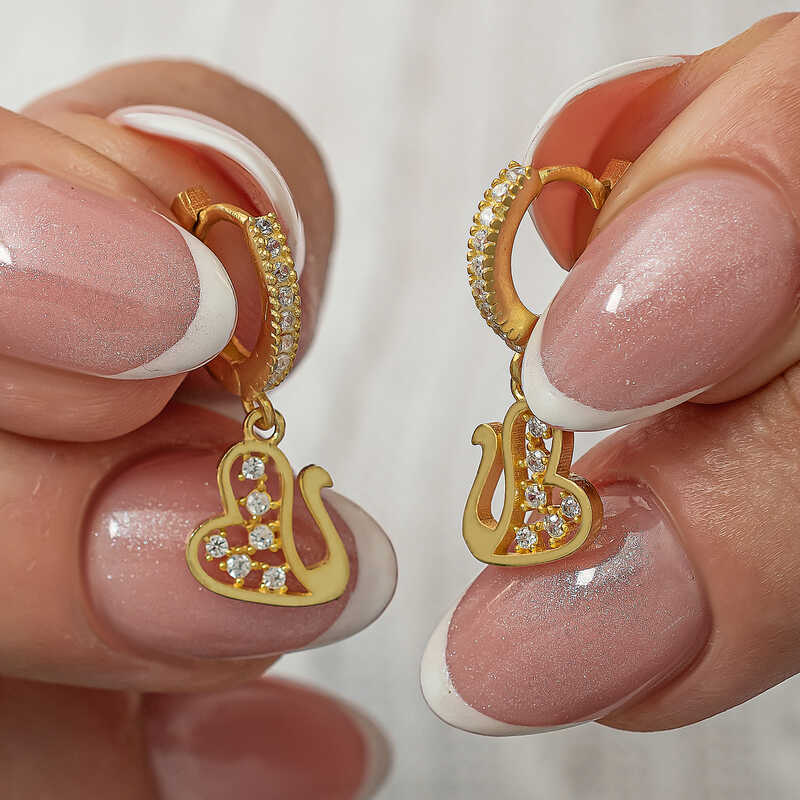Gümüş Sallantılı Gold Kuğu Kadın Küpe-Gümüş