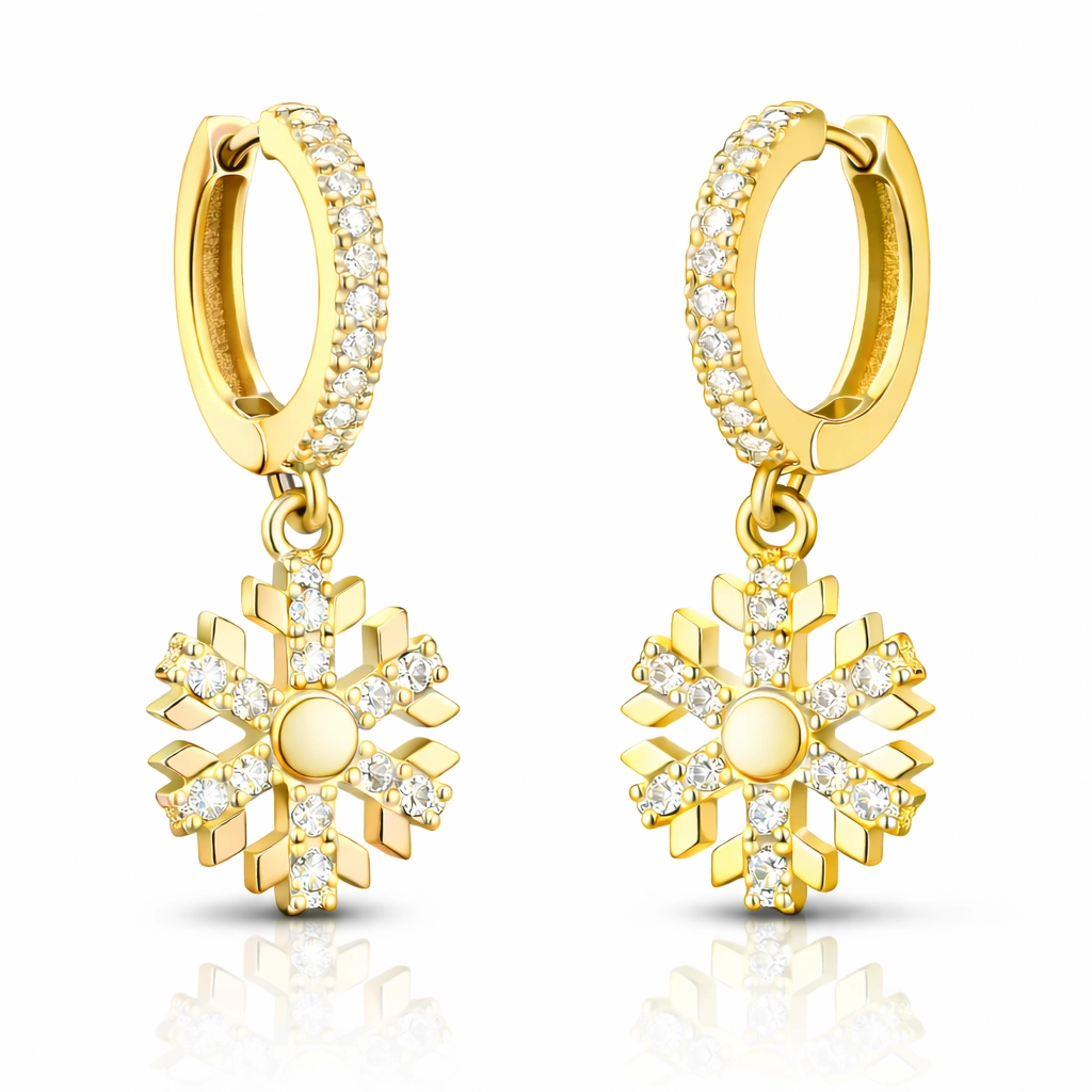 Gümüş Sallantılı Gold Kar Tanesi Kadın Küpe-Gümüş