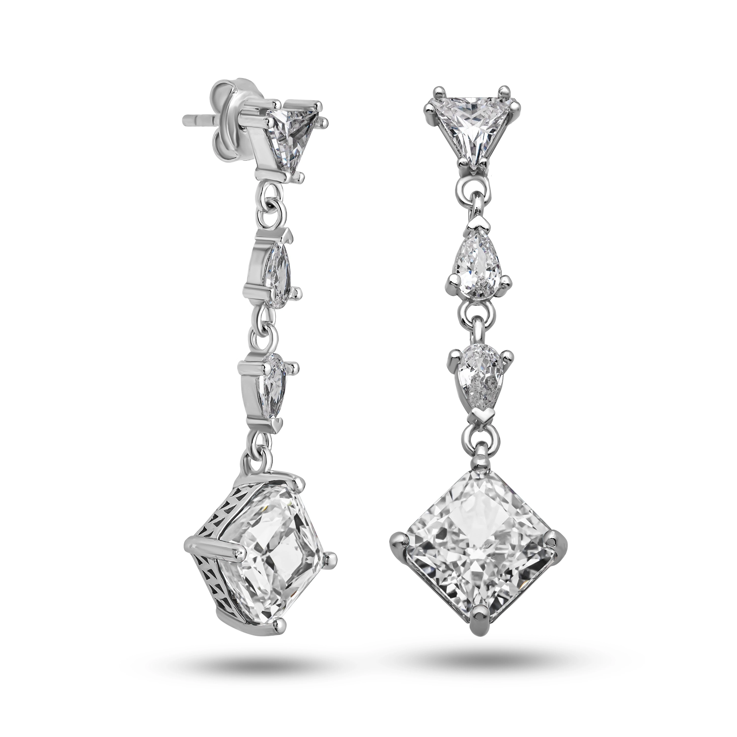Gümüş Ice Cut Zirkon Taşlı Işıltılı Kadın Küpe-Gümüş