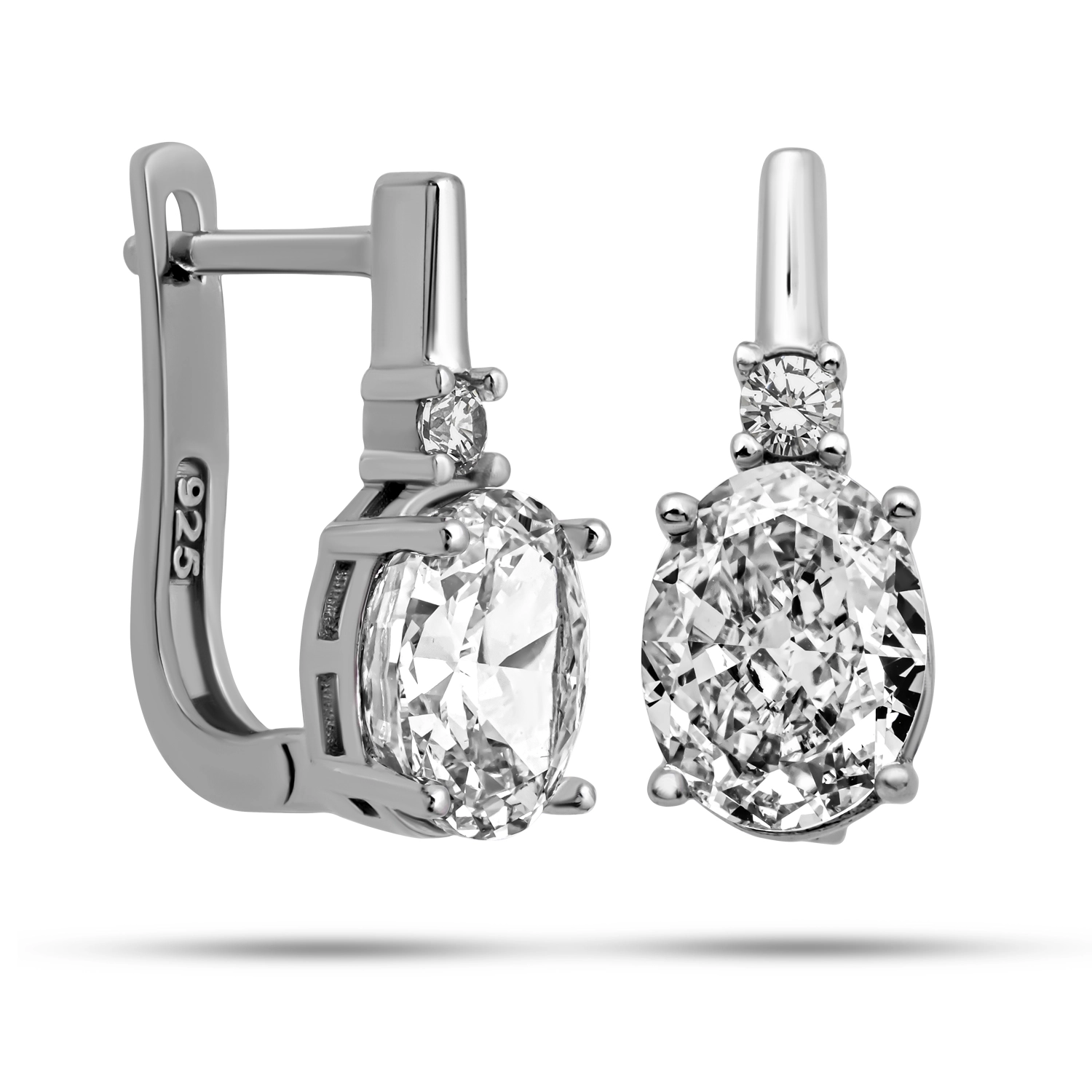 Gümüş Ice Cut Oval Işıltı Zirkon Taşlı Kadın Küpe-Gümüş
