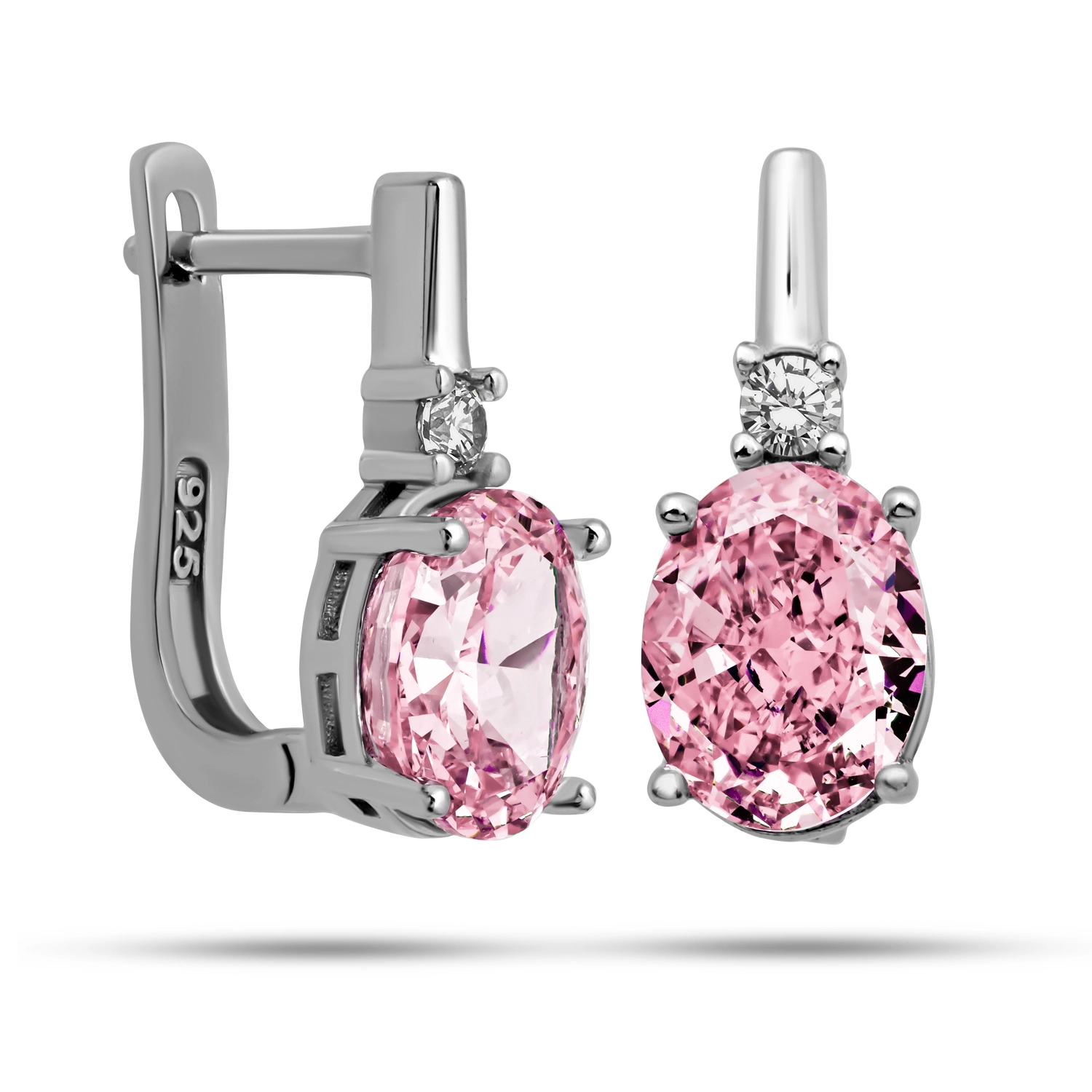 Gümüş Ice Cut Oval Pembe Zirkon Taşlı Kadın Küpe-Gümüş