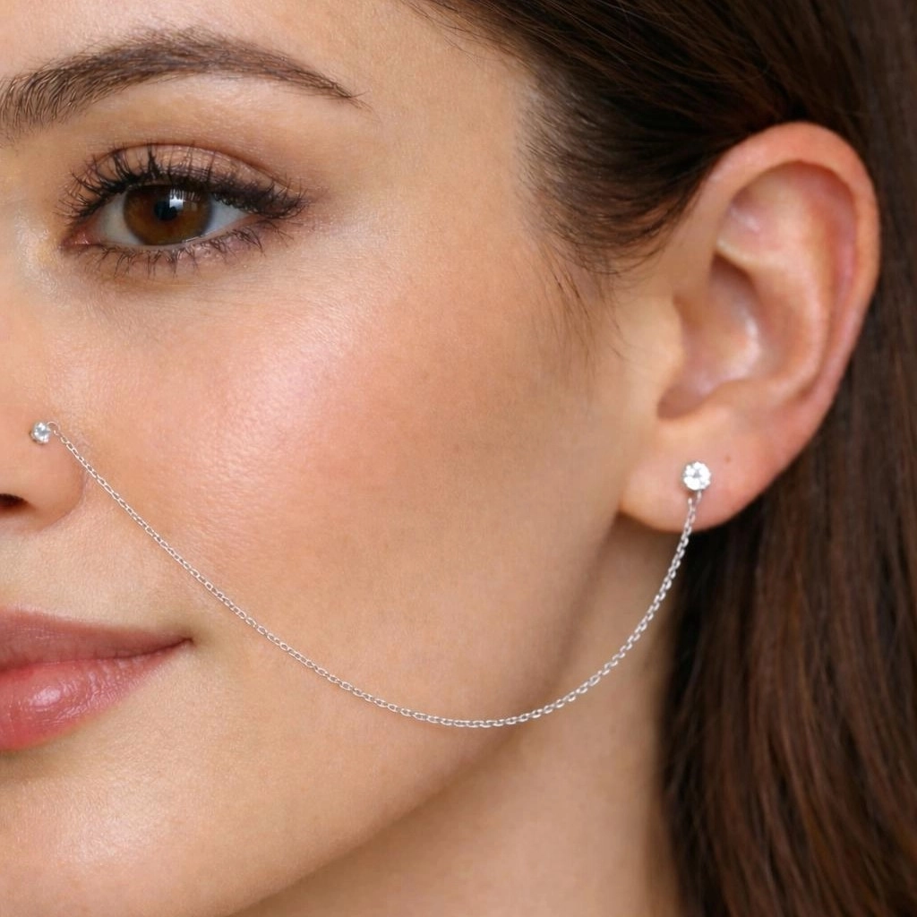 Gümüş Zincirli Burun Piercingi Küpe – Zarif Dokunuş