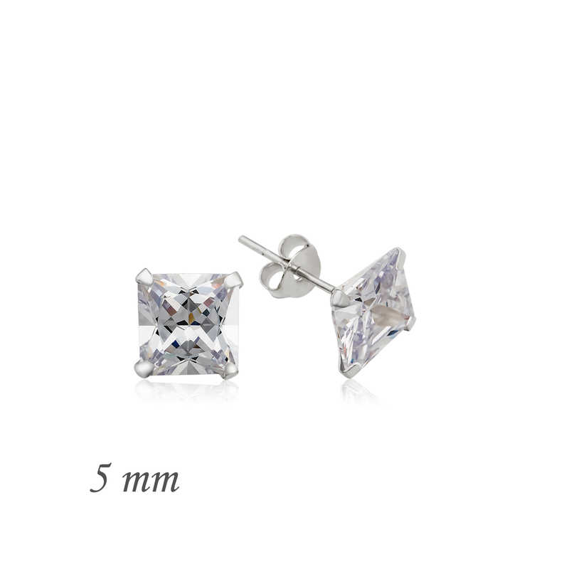 Gümüş Kare Tek Taş Zirkon Küpe - 5 mm – Tek Işıltı