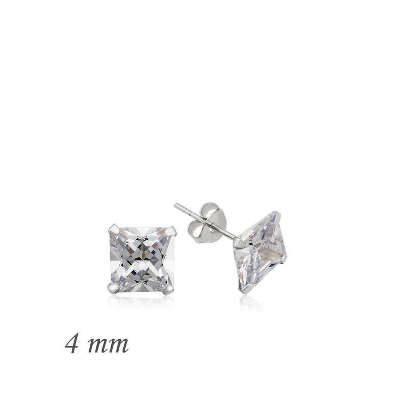 Gümüş Kare Tek Taş Zirkon Küpe - 4 mm – Tek Işıltı