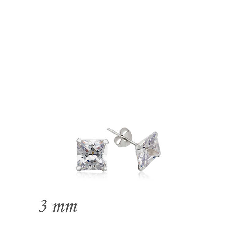 Gümüş Kare Tek Taş Zirkon Küpe - 3 mm – Tek Işıltı
