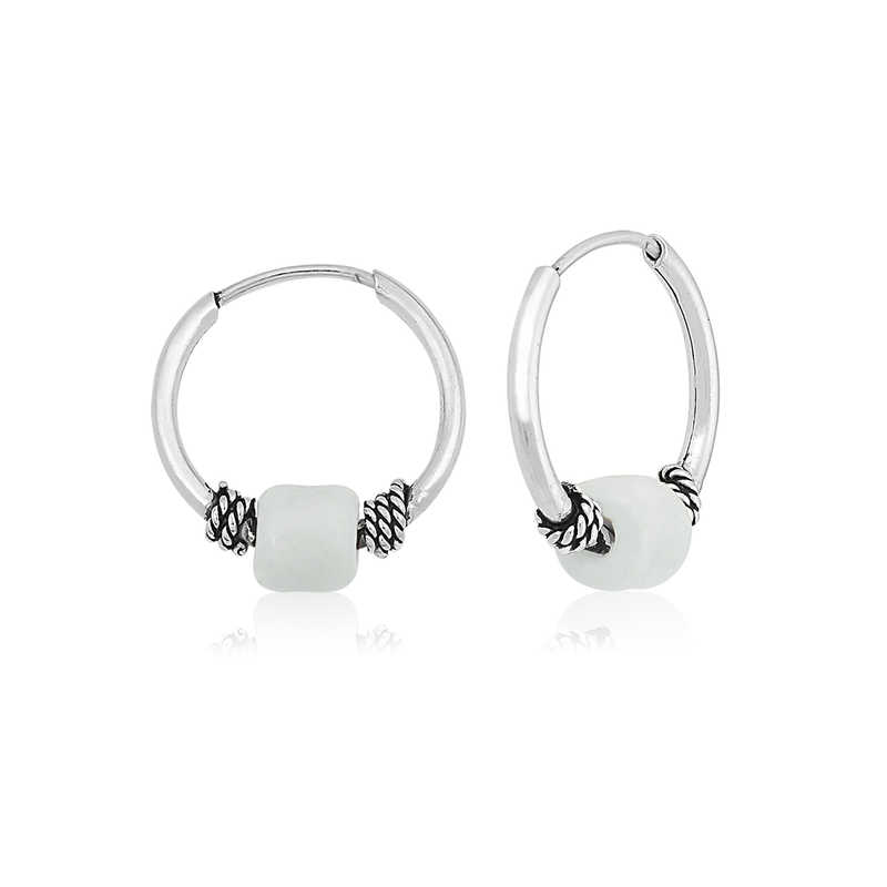 Gümüş Beyaz Taşlı Halka Küpe – Bütünlüğün Simgesi | 925 Ayar | 0,3 cm 1,3 cm 0,7 gr