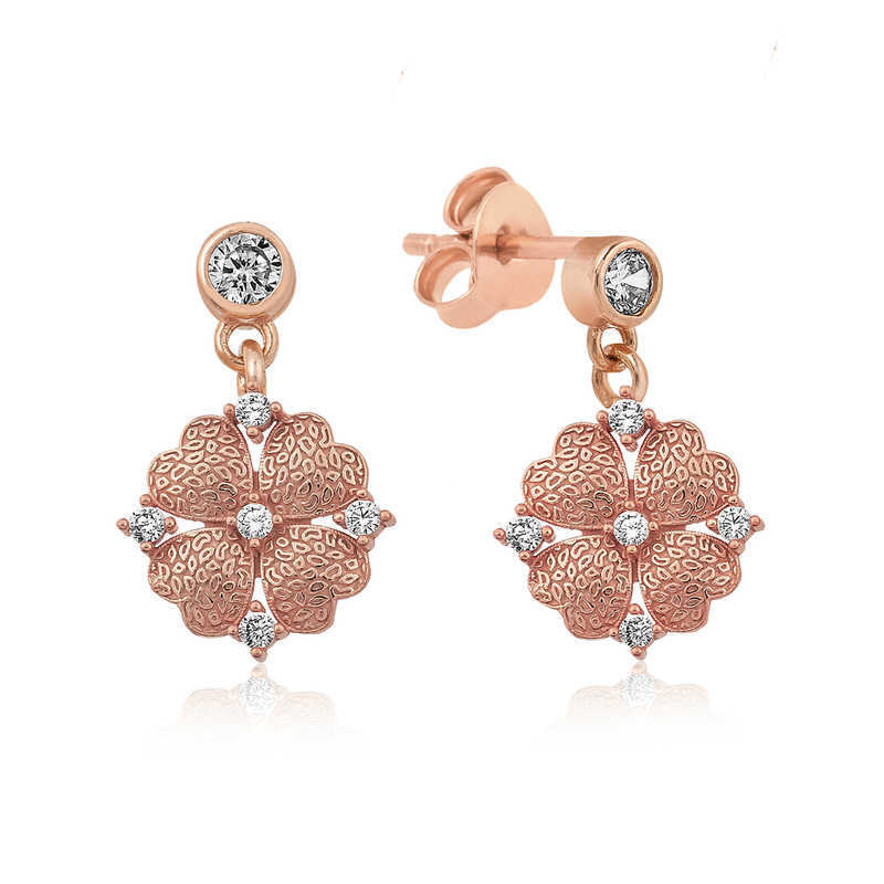 Gümüş Kalp Yapraklı Çiçek Küpe – Doğanın Yenilenmesi | 925 Ayar | 1,3 cm 2 cm 2,62 gr
