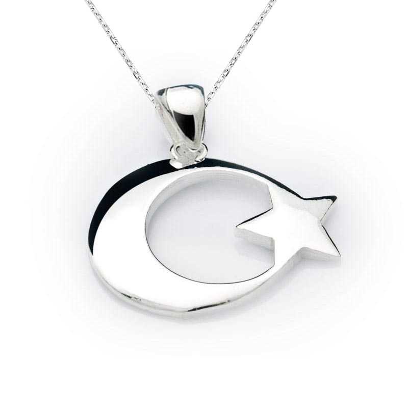 Gümüş Ay Yıldız Bayrak Kolye – Vatan Sevgisi | 925 Ayar | 2,7 cm 2 cm 5 gr