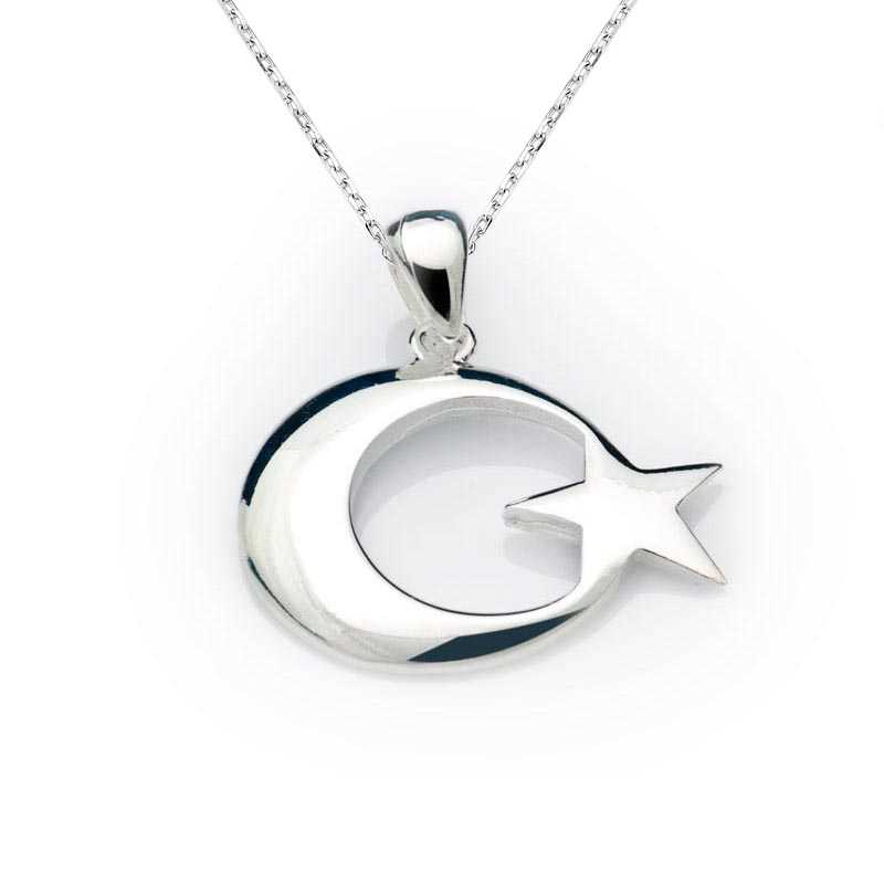 Gümüş Ay Yıldız Bayrak Kolye – Vatan Sevgisi | 925 Ayar | 1,8 cm 1,5 cm 4 gr