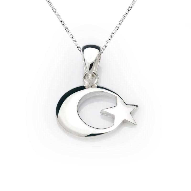 Gümüş Ay Yıldız Bayrak Kolye – Vatan Sevgisi | 925 Ayar | 1,5 cm 1,2 cm 3 gr
