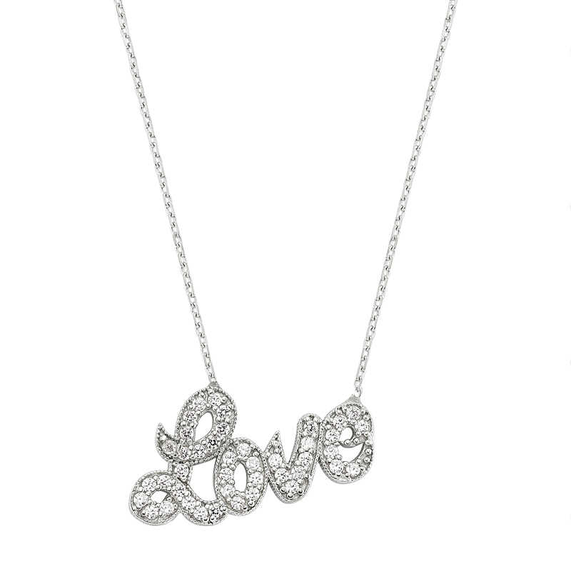 Gümüş Love Yazılı Bayan Kolye – Aşkın Hatırası | 925 Ayar
