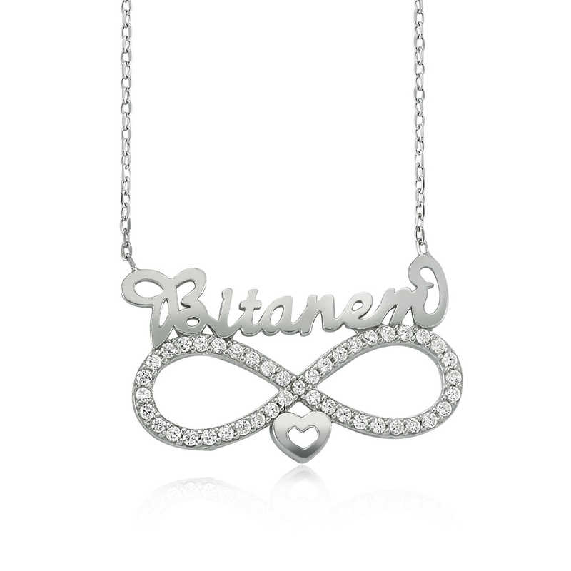 Gümüş Bitanem Yazılı Sonsuzluk Bayan Kolye-Gümüş