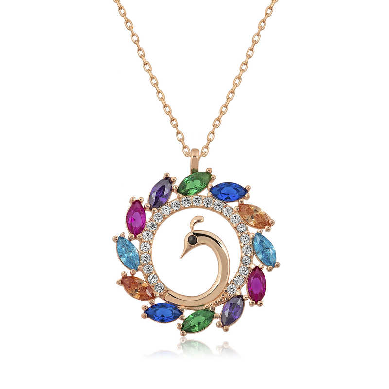 Gümüş Rose Tavus Kuşu Bayan Kolye – Özgürlüğün Simgesi | 925 Ayar | 2 cm 2 cm 3,5 gr