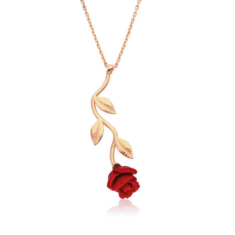 Gümüş Rose Kırmızı Gül Kolye – Aşkın Çiçeği | 925 Ayar | 1 cm 3,5 cm 2 gr