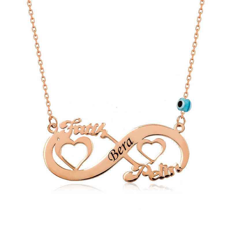 Gümüş Rose Kalpli Sonsuzluk İsimli Kolye – Bitmeyen Sevgi | 925 Ayar | 3,8 cm 1,5 cm 2,8 gr