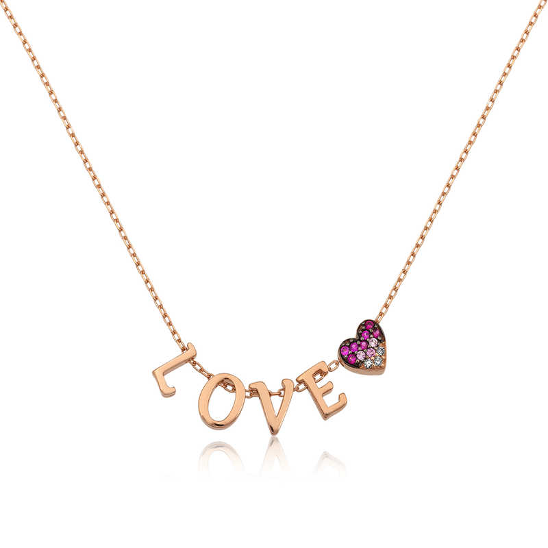 Gümüş Rose Kalpli Love Bayan Kolye – Aşkın Hatırası | 925 Ayar