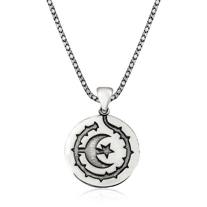 Gümüş Ay Yıldız Erkek Kolye – Vatan Sevgisi | 925 Ayar | 2,3 cm 2,3 cm 11 gr 55 cm