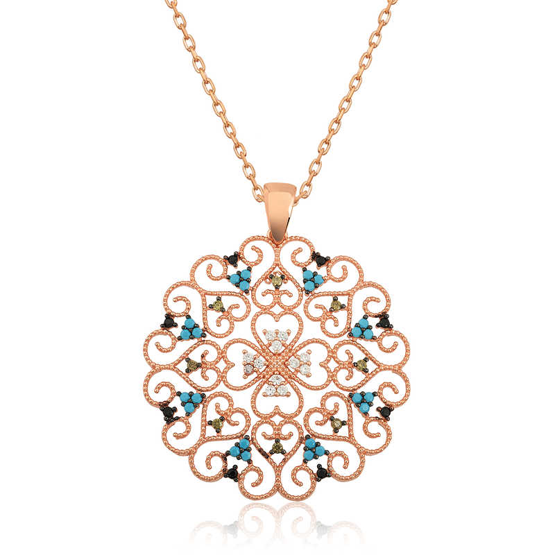 Gümüş Rose Etnik Desenli Madalyon Kolye – Anadolu Esintisi | 925 Ayar | 3,3 cm 3,3 cm 6 gr
