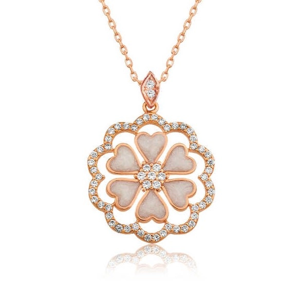 Gümüş Rose Kalp Çiçek Bayan Kolye – Sevginin Simgesi | 925 Ayar