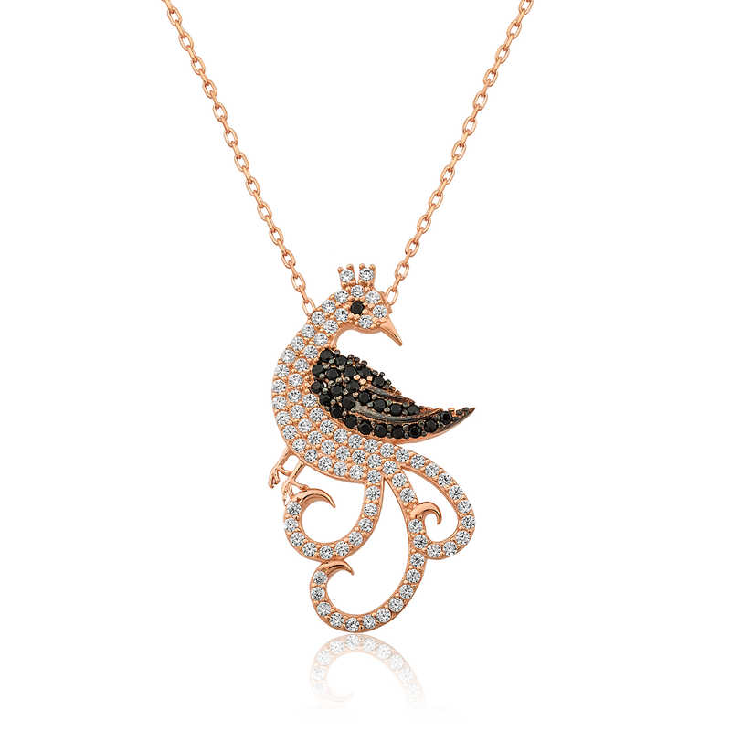 Gümüş Rose Tavus Kuşu Bayan Kolye – Özgürlüğün Simgesi | 925 Ayar | 1,5 cm 2,9 cm 2,73 gr 45 cm