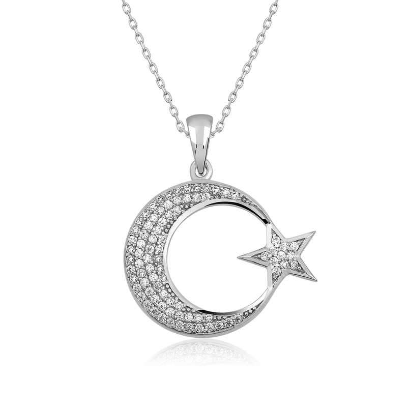 Gümüş Ay Yıldız Bayan Kolye – Vatan Sevgisi | 925 Ayar | Model PT11001446