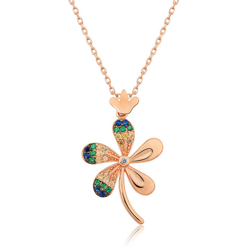 Gümüş Rose Çiçek Bayan Kolye – Solmayan Bahar | 925 Ayar | 1,5 cm 2,5 cm 2,3 gr 45 cm