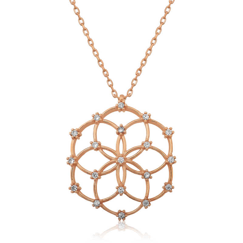 Gümüş Rose Yaşam Çiçeği Kolye – Uyumun Simgesi | 925 Ayar | 3,2 cm 3,2 cm 4,6 gr 50 cm