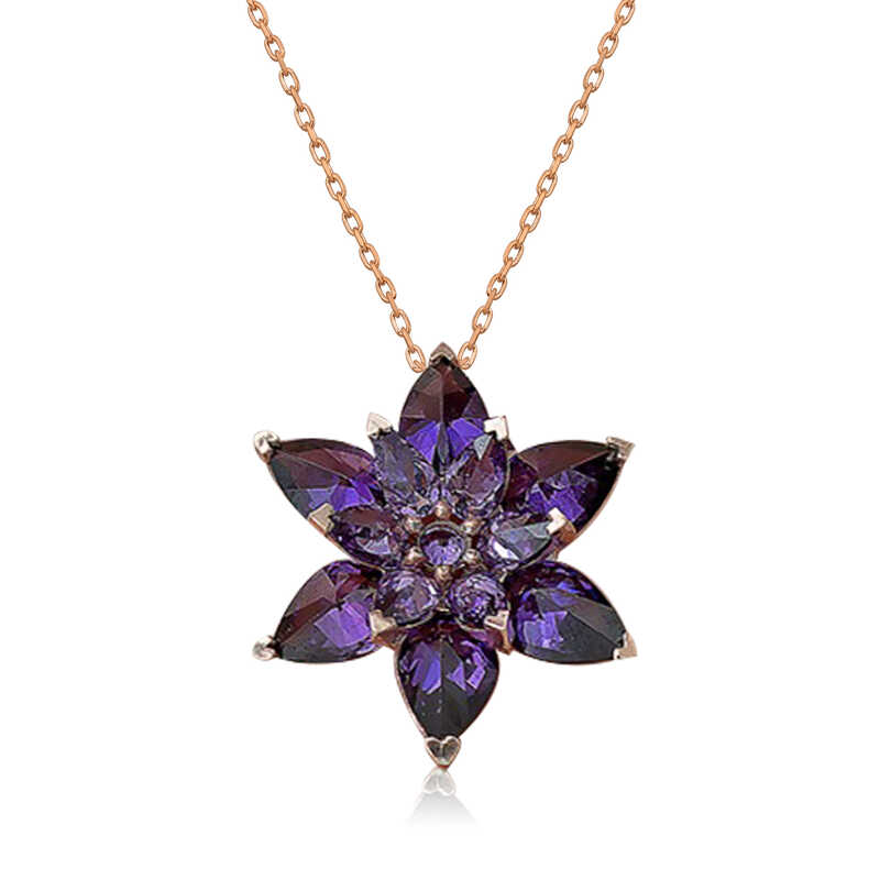 Gümüş Rose Mor Lotus Çiçeği Kolye – Arınmanın Simgesi | 925 Ayar | 2 cm 2 cm 5,5 gr