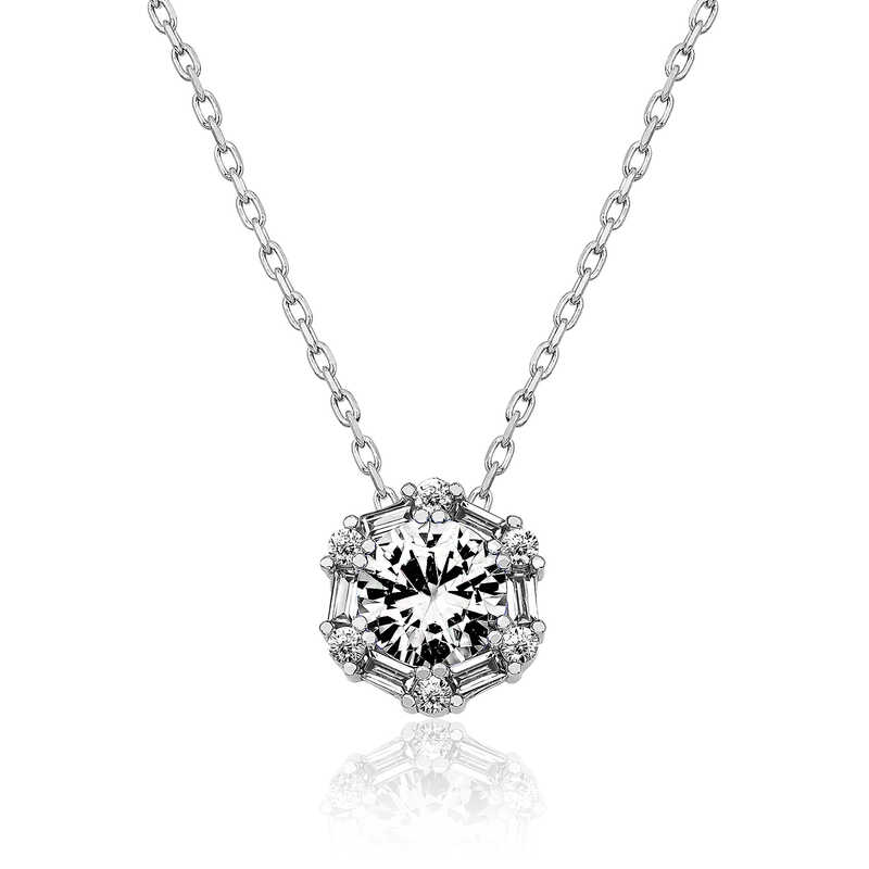 Gümüş Buz Beyazı Baget Taşlı Bayan Kolye – Günlük Şıklık | 925 Ayar | 1,2 cm 1,2 cm 3,25 gr