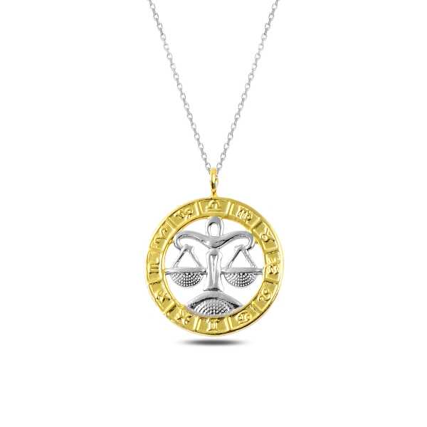 ​Gümüş Gold Terazi Burcu Kolye-Gümüş