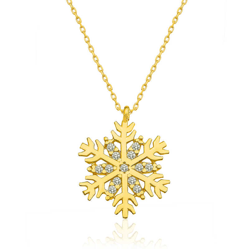 Gümüş Gold Kar Tanesi Bayan Kolye – Eşi Benzeri Yok | 925 Ayar | 1,5 cm 1,5 cm 2 gr 45 cm