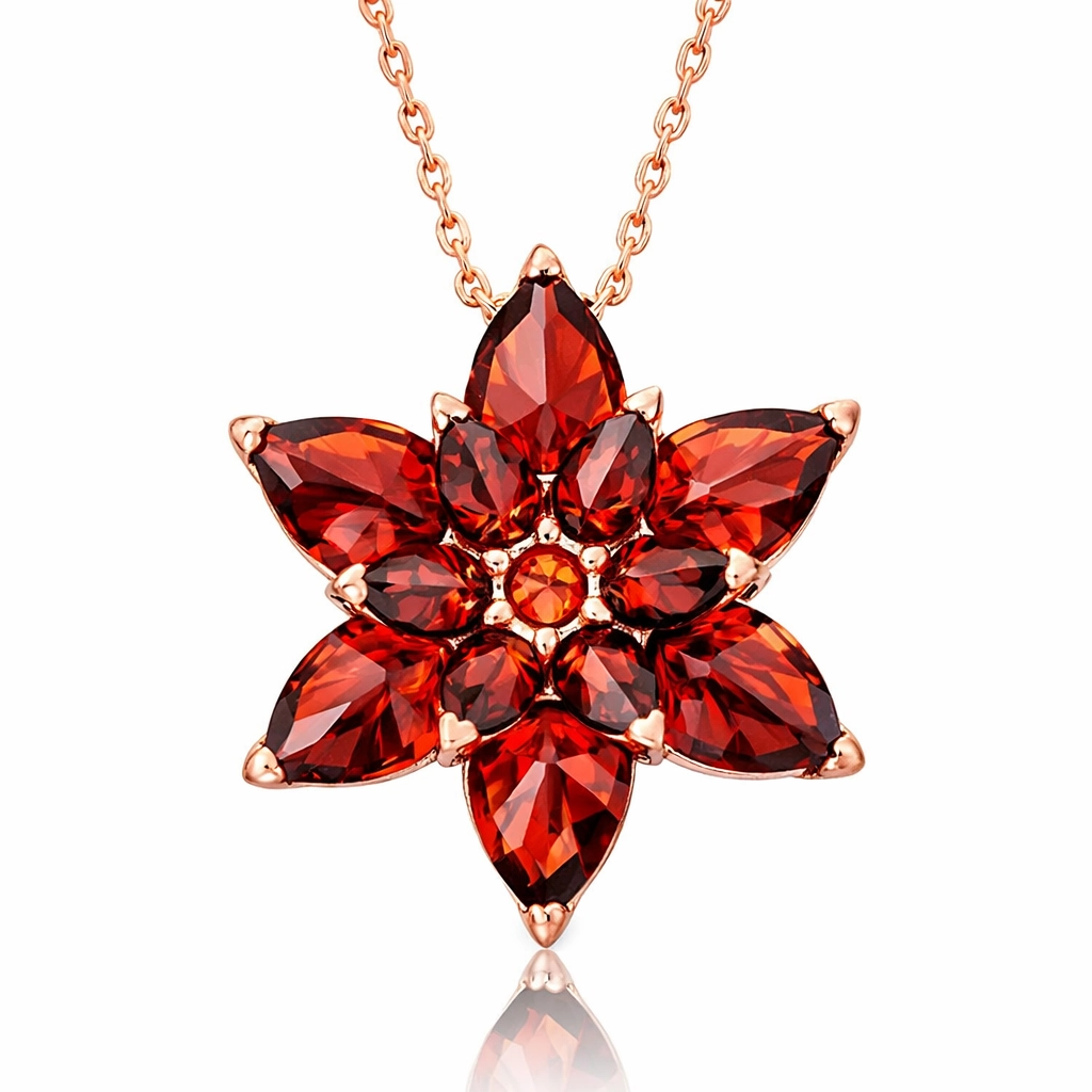 Gümüş Rose Kırmızı Lotus Çiçeği Kolye-Gümüş
