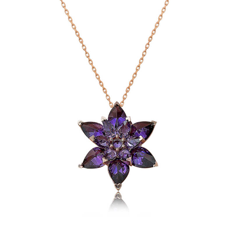 Gümüş Rose Mor Lotus Çiçeği Kolye – Arınmanın Simgesi | 925 Ayar | 1,6 cm 1,6 cm 4,5 gr 45 cm