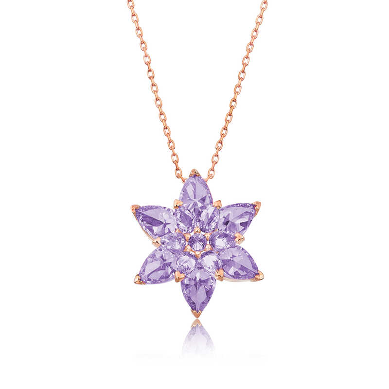 Gümüş Rose Lila Lotus Çiçeği Kolye – Arınmanın Simgesi | 925 Ayar | 1,6 cm 1,6 cm 3,65 gr 45 cm