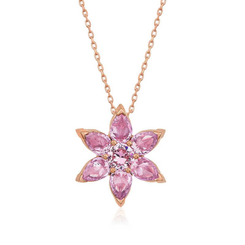 Gümüş Rose Pembe Çiçek Kolye – Solmayan Bahar | 925 Ayar | 1,6 cm 1,6 cm 4 gr