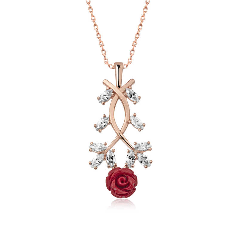 Gümüş Rose Kırmızı Gül Kolye – Aşkın Çiçeği | 925 Ayar | 1,5 cm 2 cm 3 gr