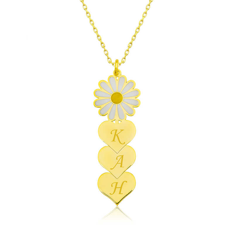 Gümüş Gold Kişiye Özel Kalpli Papatya Kolye – Saflığın Çiçeği | 925 Ayar | 1 cm 3,5 cm 3,1 gr