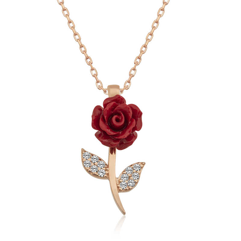 Gümüş Rose Kırmızı Gül Kolye – Aşkın Çiçeği | 925 Ayar | 1 cm 2 cm 2 gr