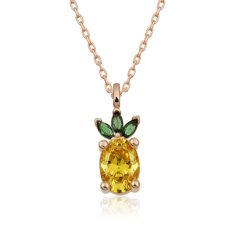Gümüş Rose Ananas Figür Meyve Kolye – Günlük Şıklık | 925 Ayar