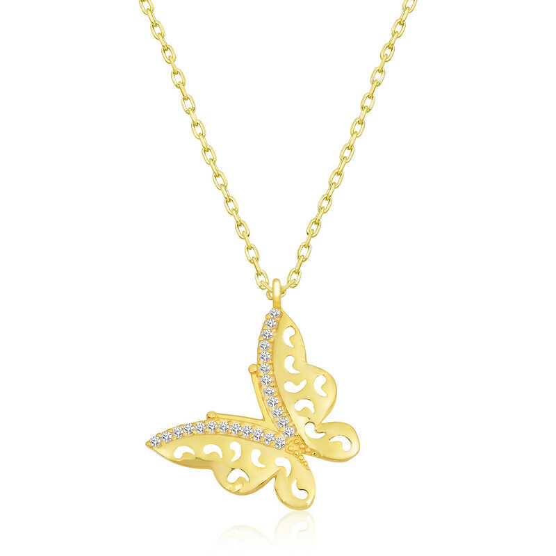Gümüş Gold Kelebek Bayan Kolye – Değişimin Simgesi | 925 Ayar | 2 cm 1,9 cm 45 cm 2,4 gr