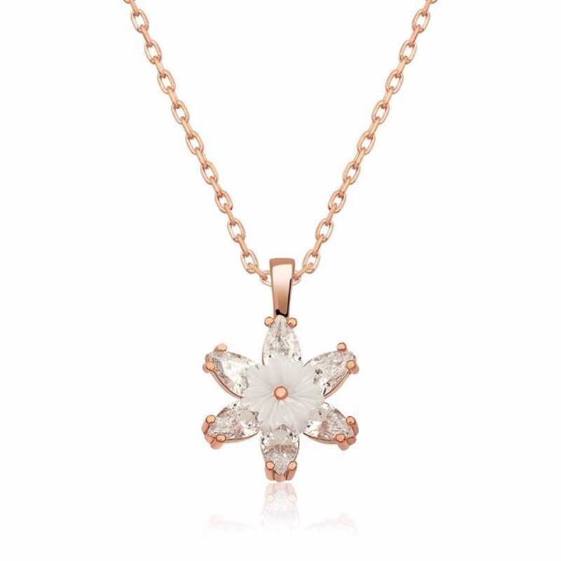 Gümüş Rose Beyaz Lotus Çiçeği Kolye – Arınmanın Simgesi | 925 Ayar | 1,2 cm 1,3 cm 3,1 gr 45 cm
