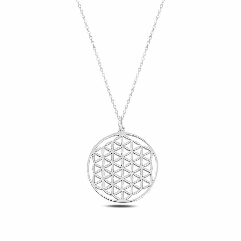 Gümüş Yaşam Çiçeği Kolye – Uyumun Simgesi | 925 Ayar | 45 cm 2,4 cm 2,5 cm 3,9 gr