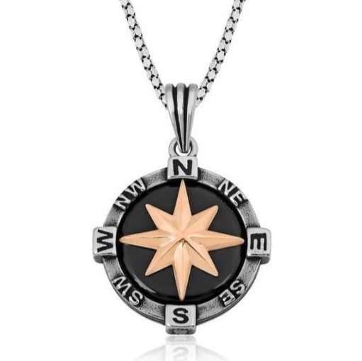 Gümüş Pusula Kolye – Günlük Şıklık | 925 Ayar | 2,2 cm 3,1 cm 11 gr 55 cm