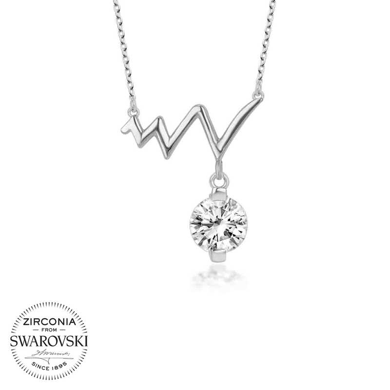 Swarovski Taşlı Gümüş Ritim Bayan Kolye-Gümüş