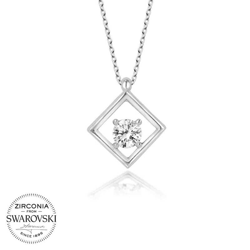 Swarovski Taşlı Gümüş Dörtgen Bayan Kolye-Gümüş