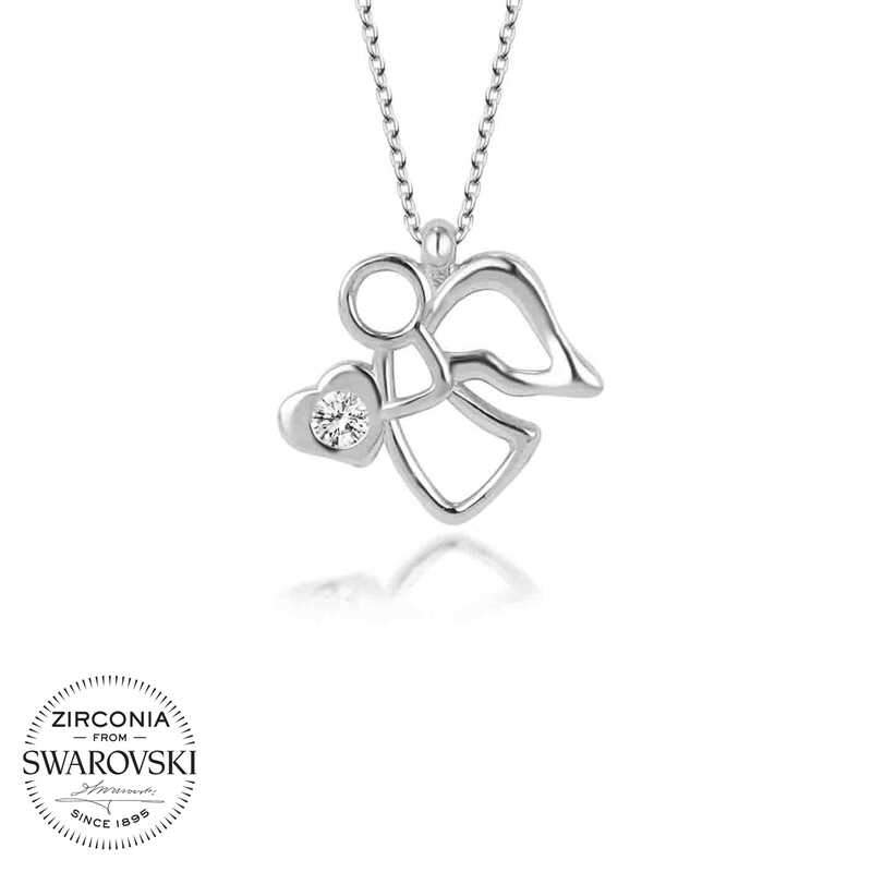 Swarovski Taşlı Gümüş Melek Bayan Kolye-Gümüş