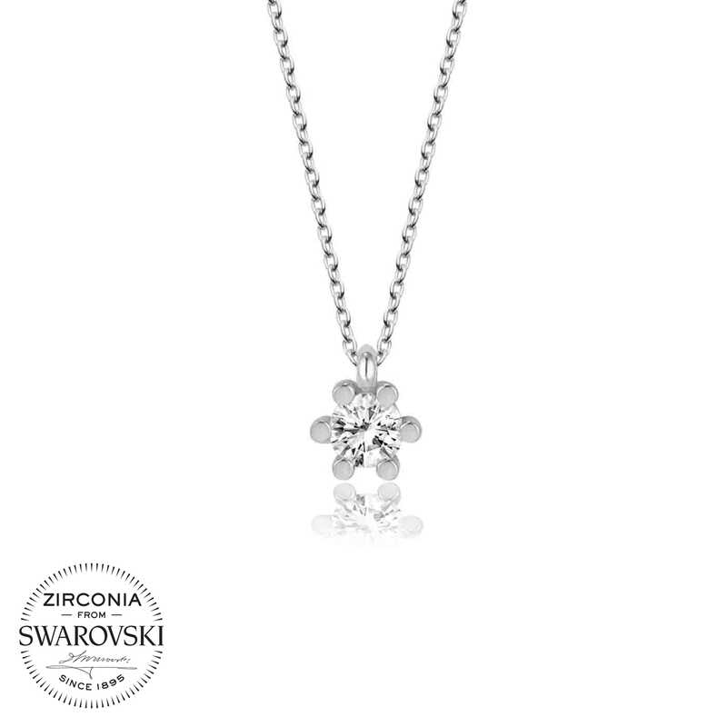 Swarovski Taşlı Gümüş Tektaş Bayan Kolye-Gümüş